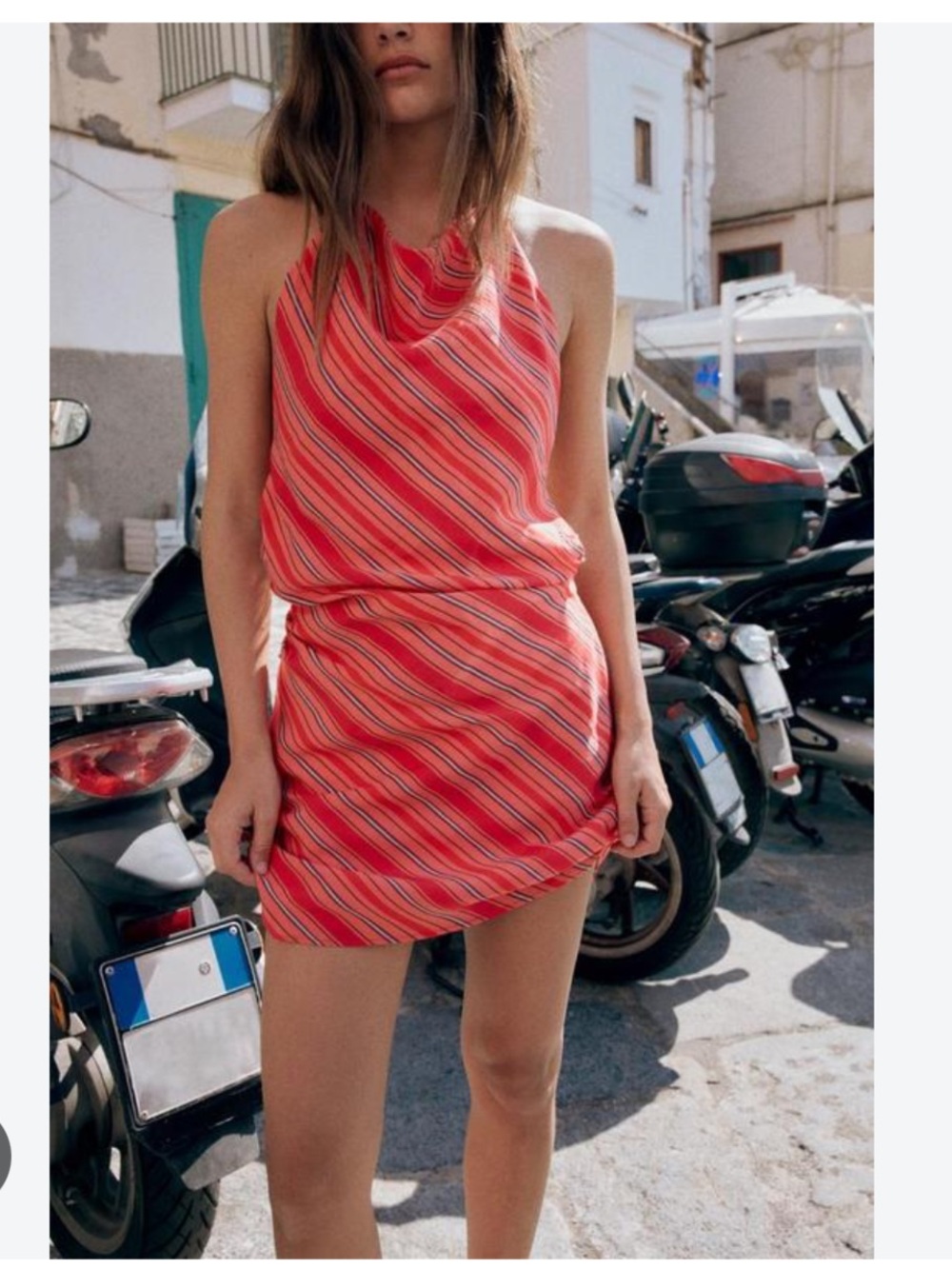 Zara orange and red Striped Halter Mini Dress NWT